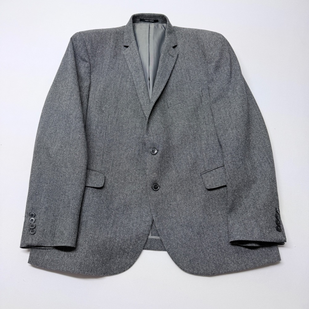 Bar III Mens 46R Slim Fit Grey Herringbone Wool Blend Sport Coat Blazer